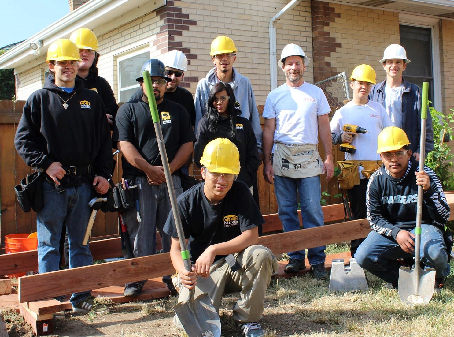 Construction workers celebrating